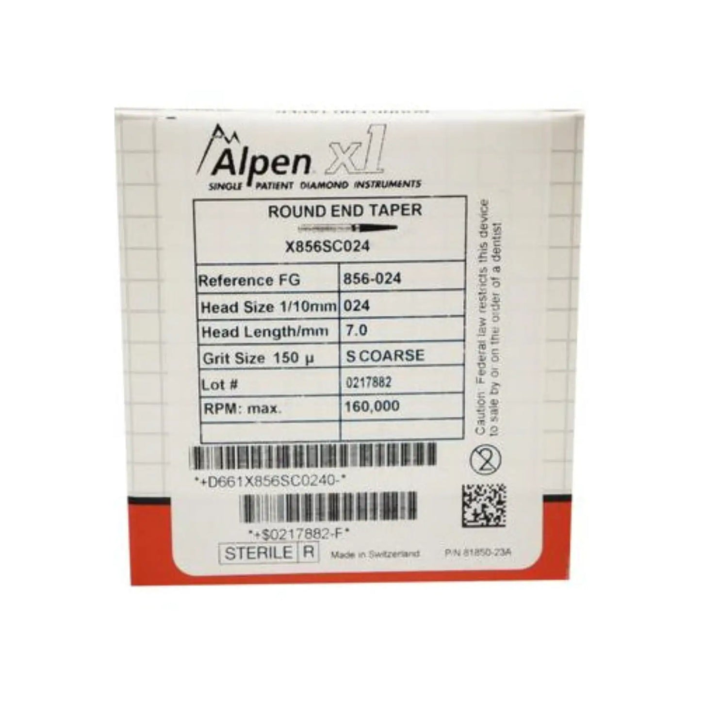 Coltene - Alpen x1 FG #856.024 Super Coarse Grit, Round End Taper Large 25/Pk