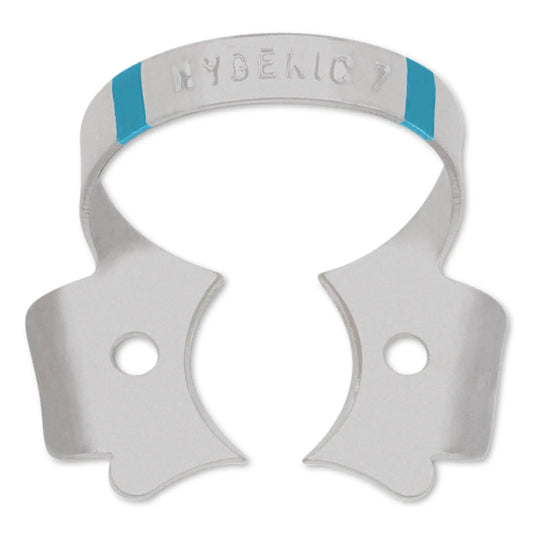 Coltene - Hygenic Fiesta Color Coded Clamps. #7 (light blue) winged metal dam clamp. Flat