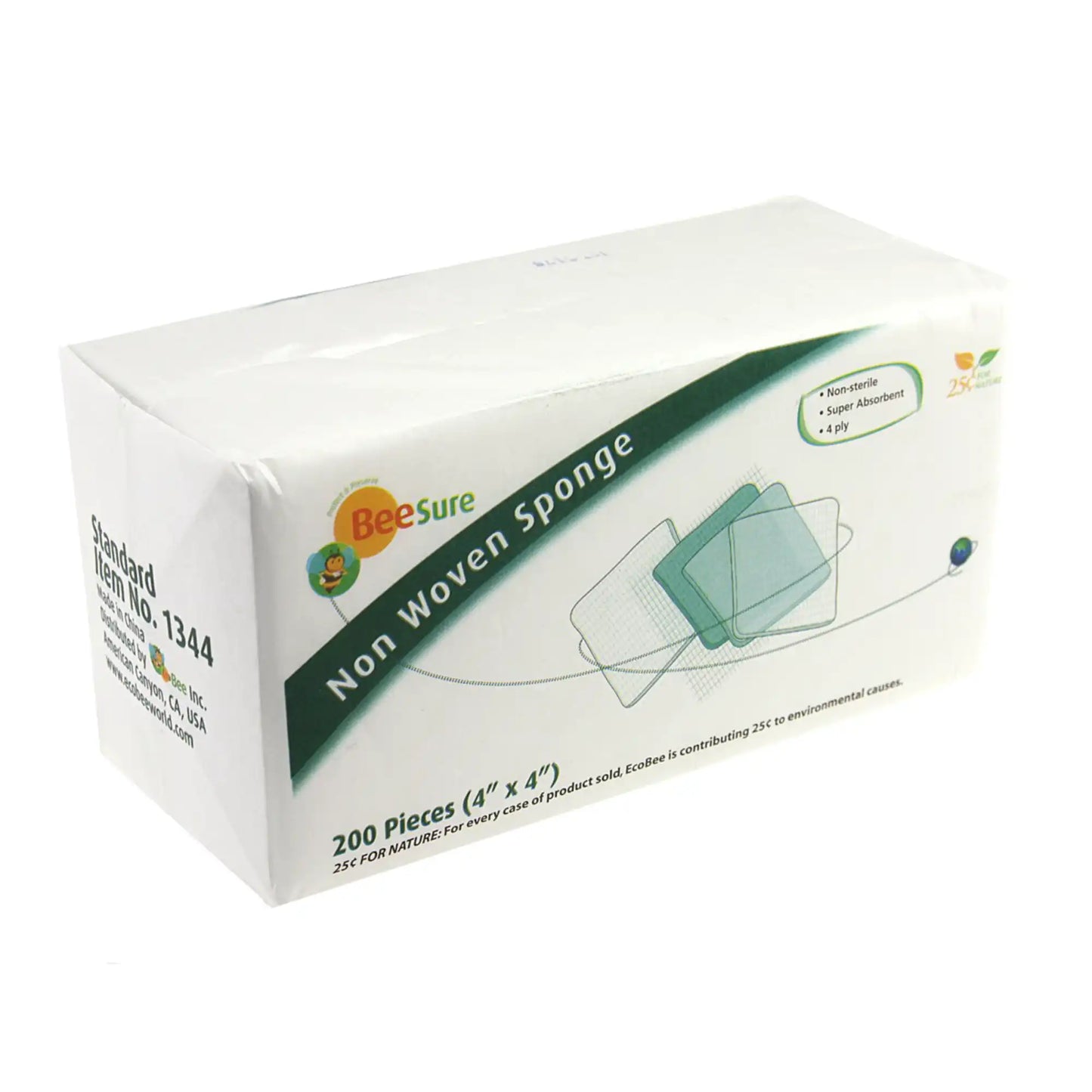 BeeSure Non-Woven Sponge NS 4x4 2000/Pk 4-ply rayon and polyester blended