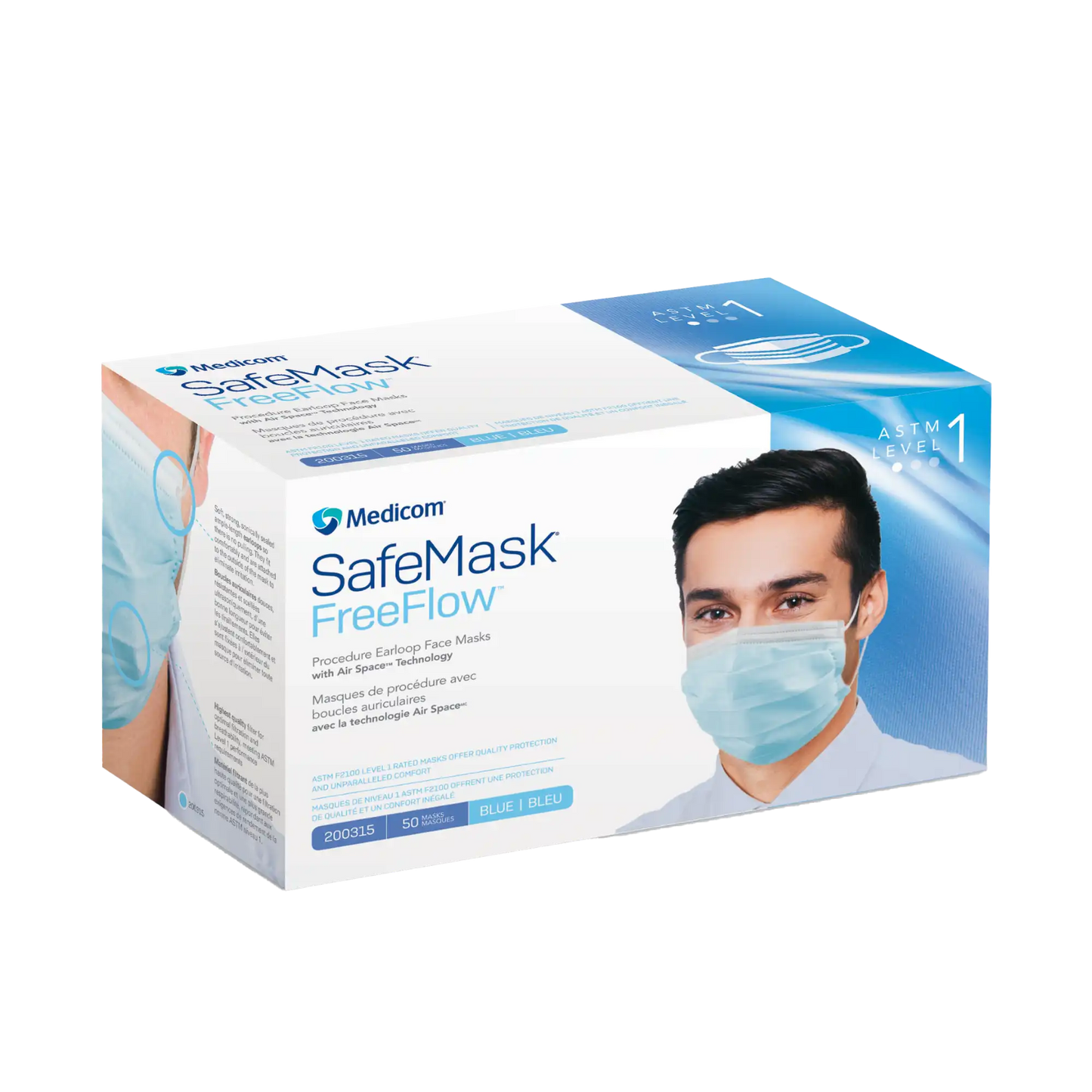 Medicom - SafeMask FreeFlow Level-1 Masks 50/Bx Blue