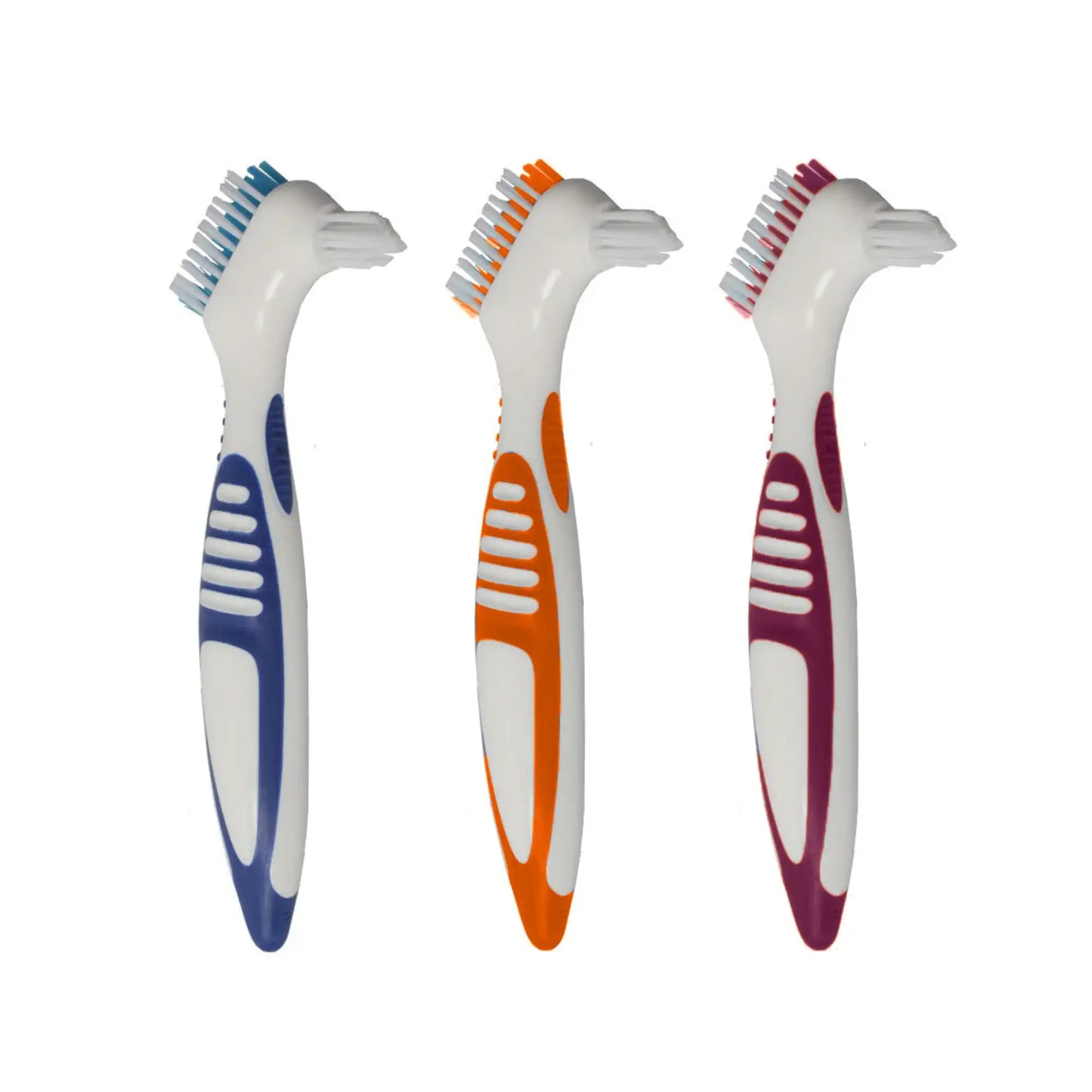 Plasdent - CareBrush Assorted Colors Premium Angled Denture Brushes, Soft Dual Action