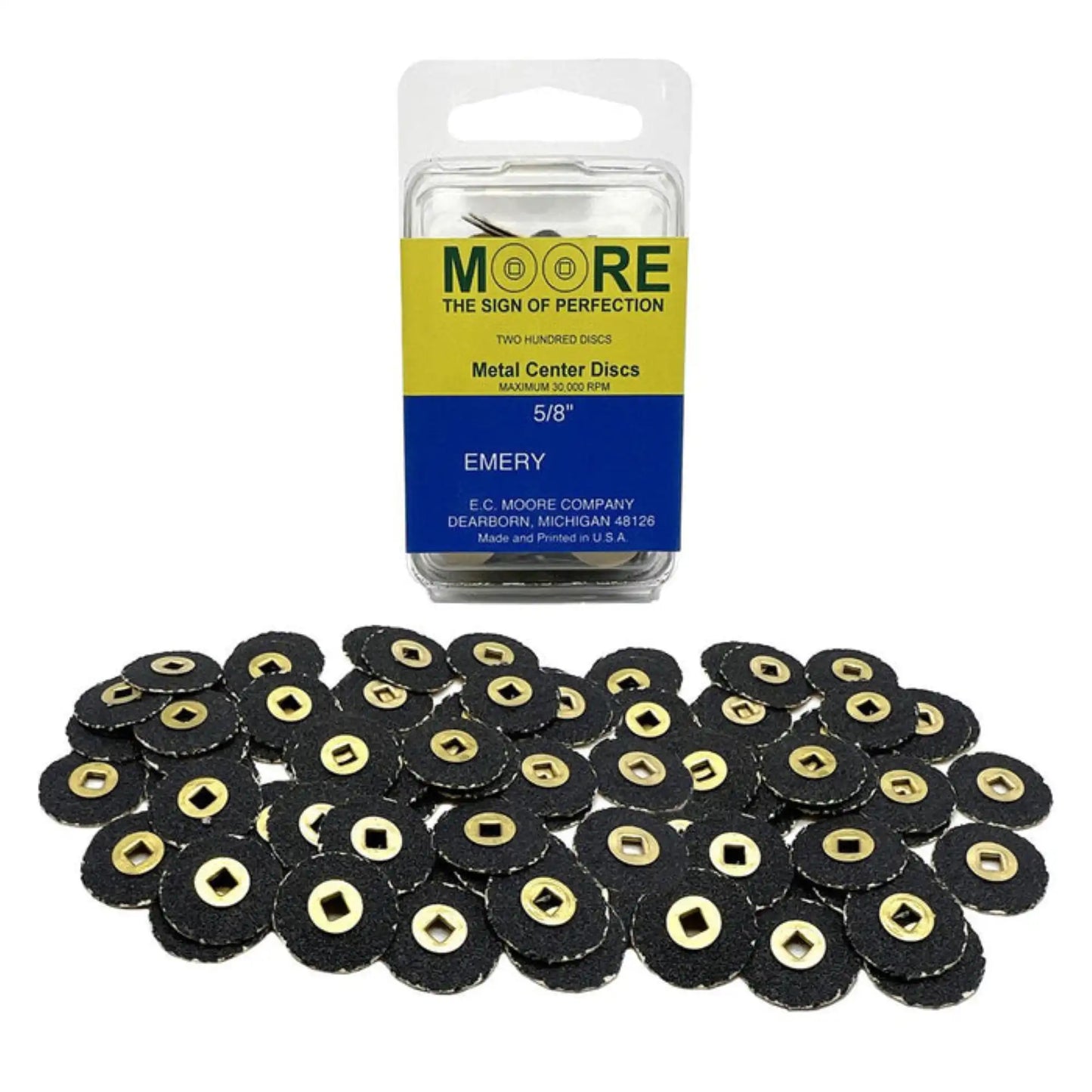 EC Moore - Paper Discs Brass Center 5/8" Emery Medium 200/Pk