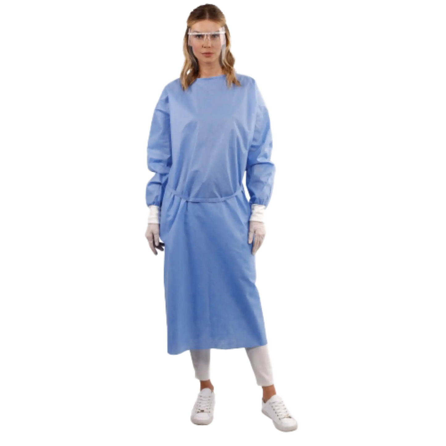 HSB - Disposable Isolation Gown, Premium Stitch, 40gsm, Knitted Cuff, Blue, 1/Pk