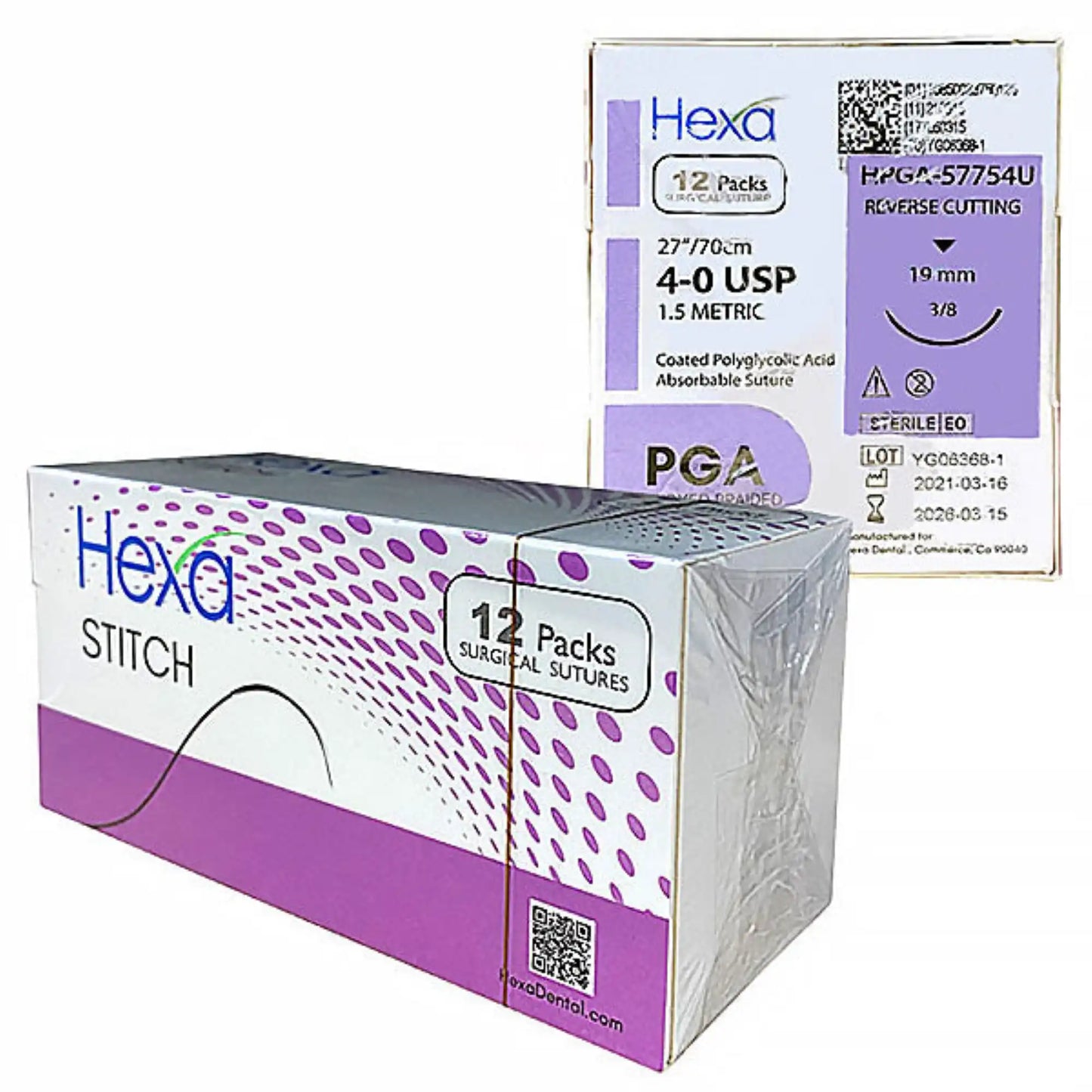 Hygedent - PGA Violet Braided, Size 4/0, Needle 19mm, Length 30"