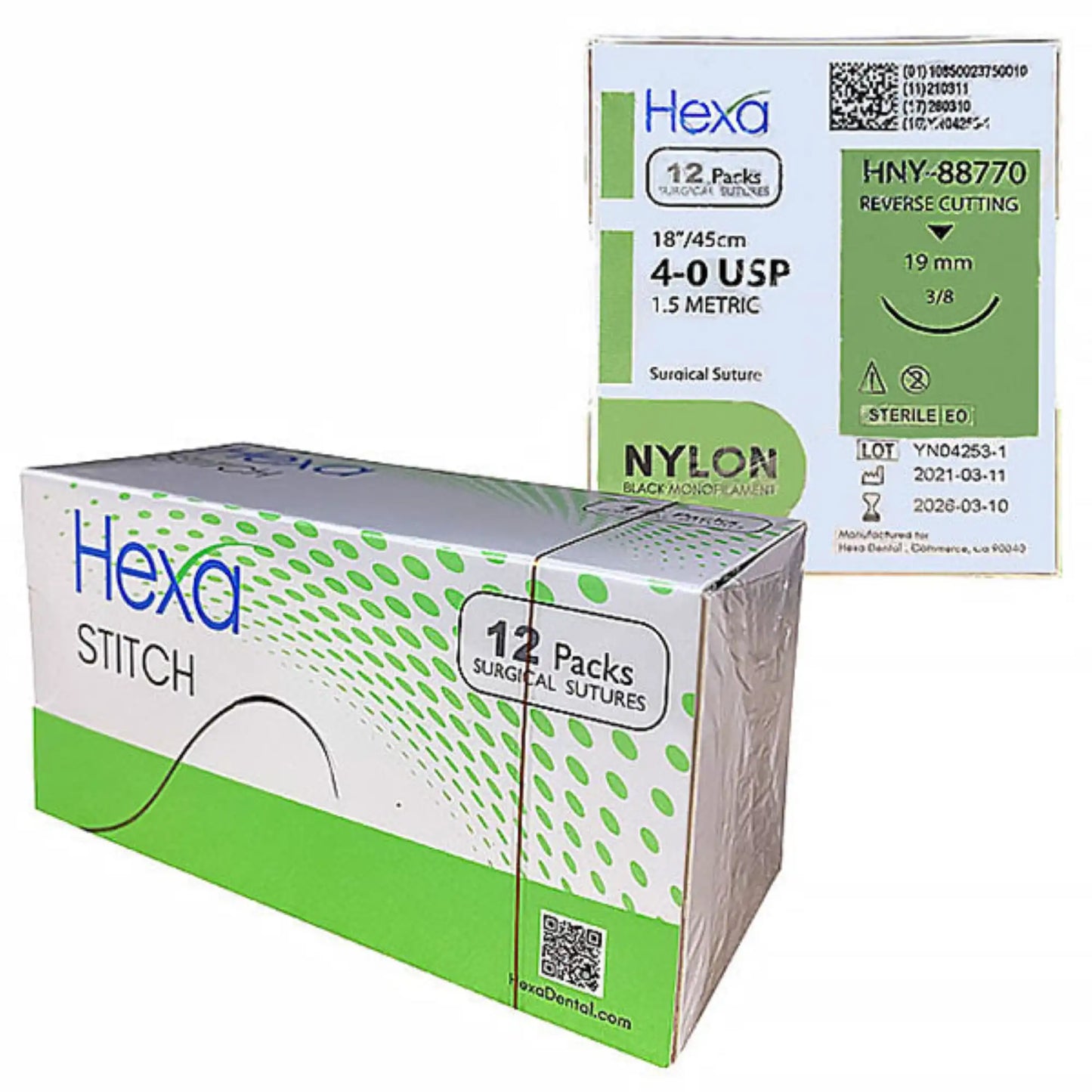 Hygedent - NYLON Black Monofilament, Size 4/0, Needle 19mm, Length 18"