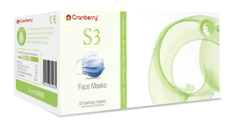 Cranberry S3 Ace Face Masks Pink 50/Bx ASTM 2