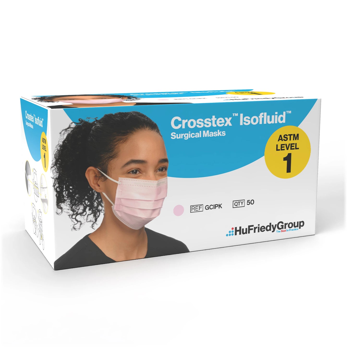 Crosstex - SecureFit Isofluid Earloop Mask Pink 50/Bx ASTM 1