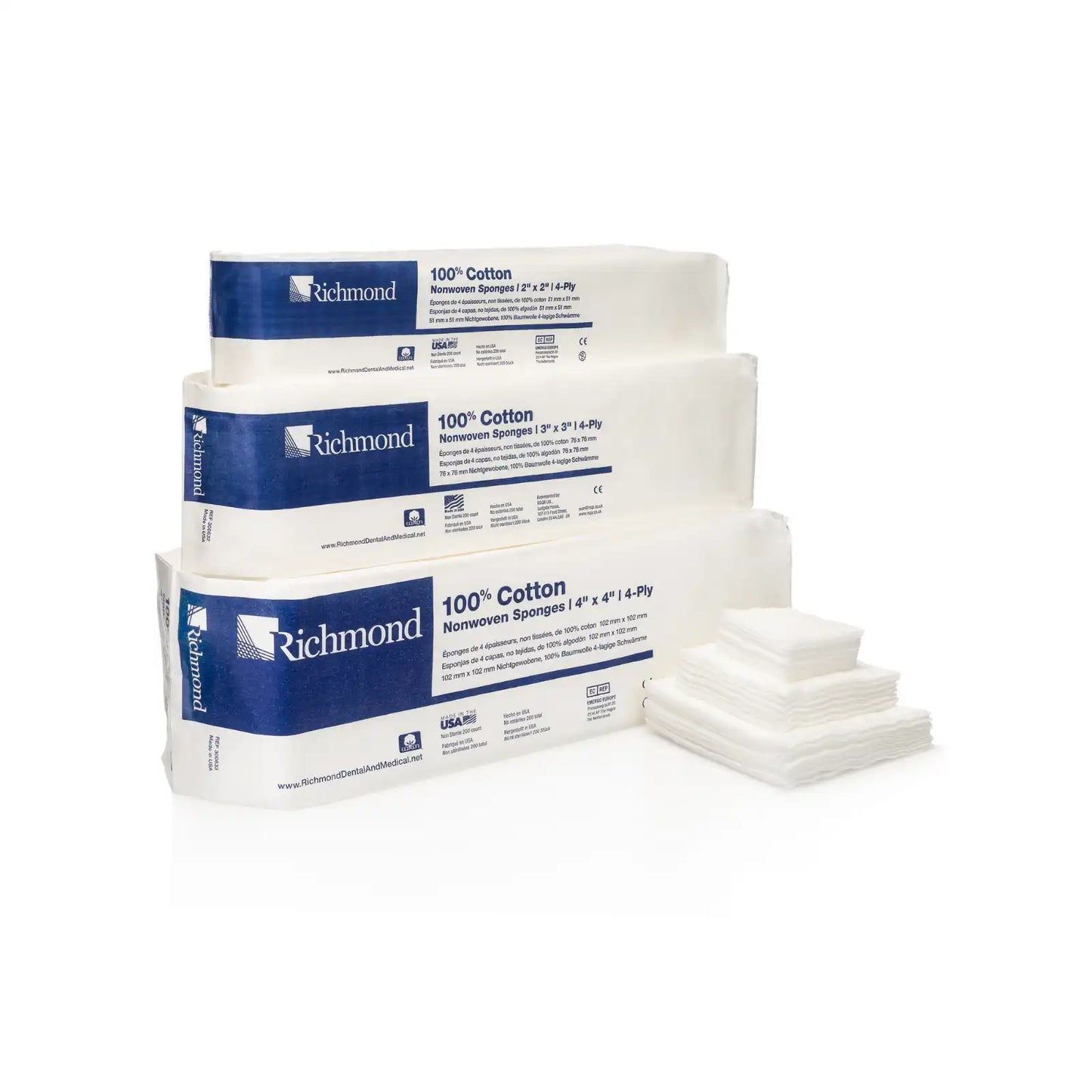 Richmond - 100% Cotton Nonwoven Sponges N/S 2x2 4-Ply 5000/Case