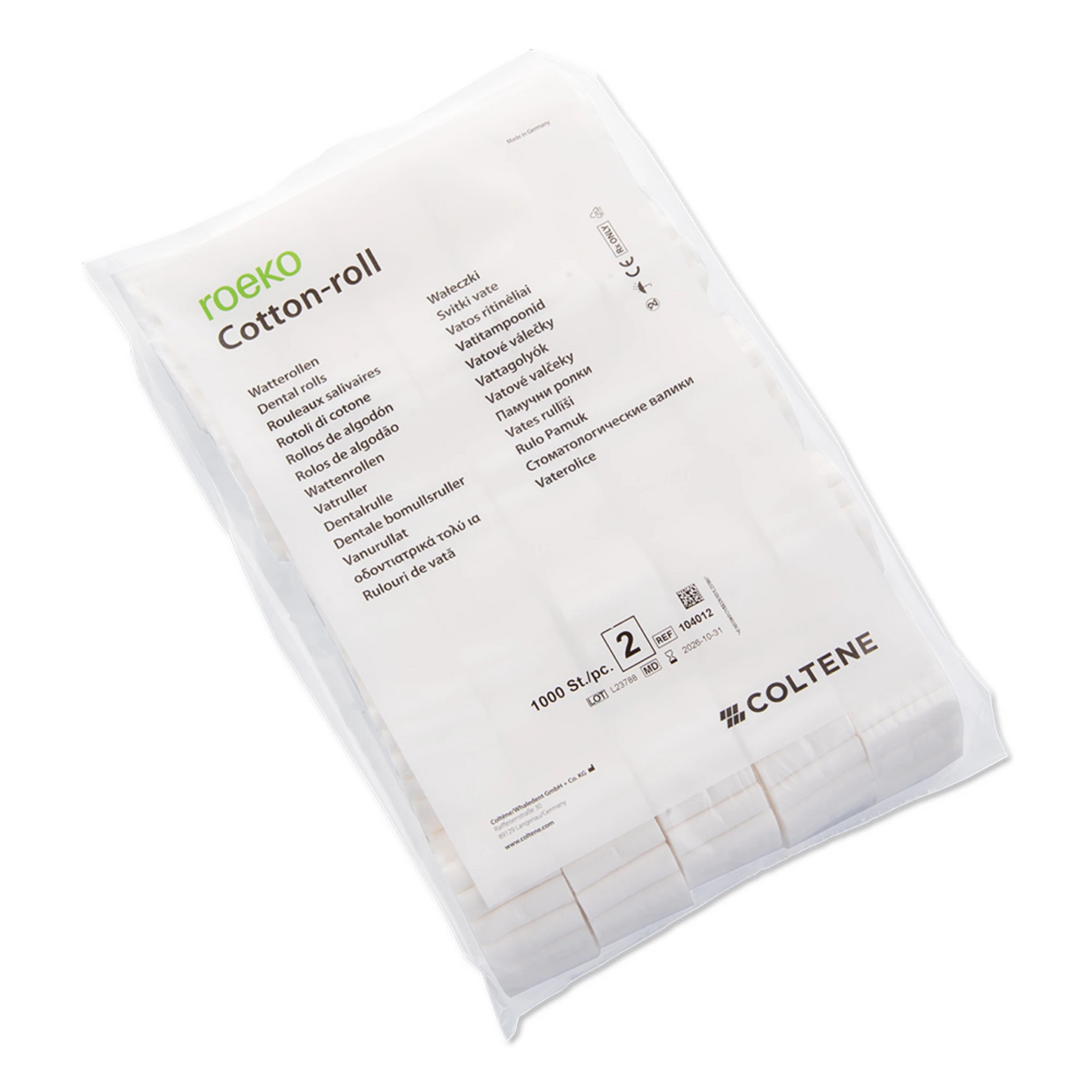 Coltene - Roeko Size #2 Cotton Rolls, 1-1/2" x 3/8", Highly absorben, Soft & smooth, Bag