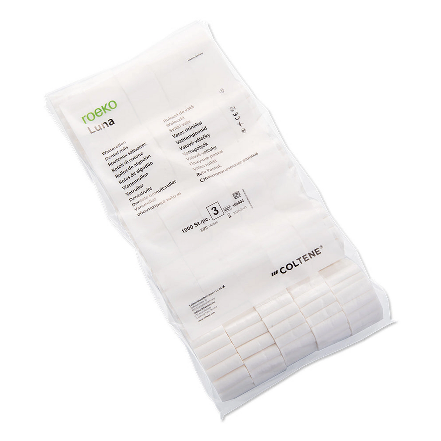 Coltene - Roeko Luna Dental Rolls, Size #3 (1 1/2" x 1/2"), Bag of 1000 rolls