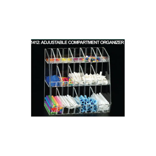 Plasdent - Clear Acrylic Adjustable Compartment Organizer, 12"W x 11 3/4"H x 7