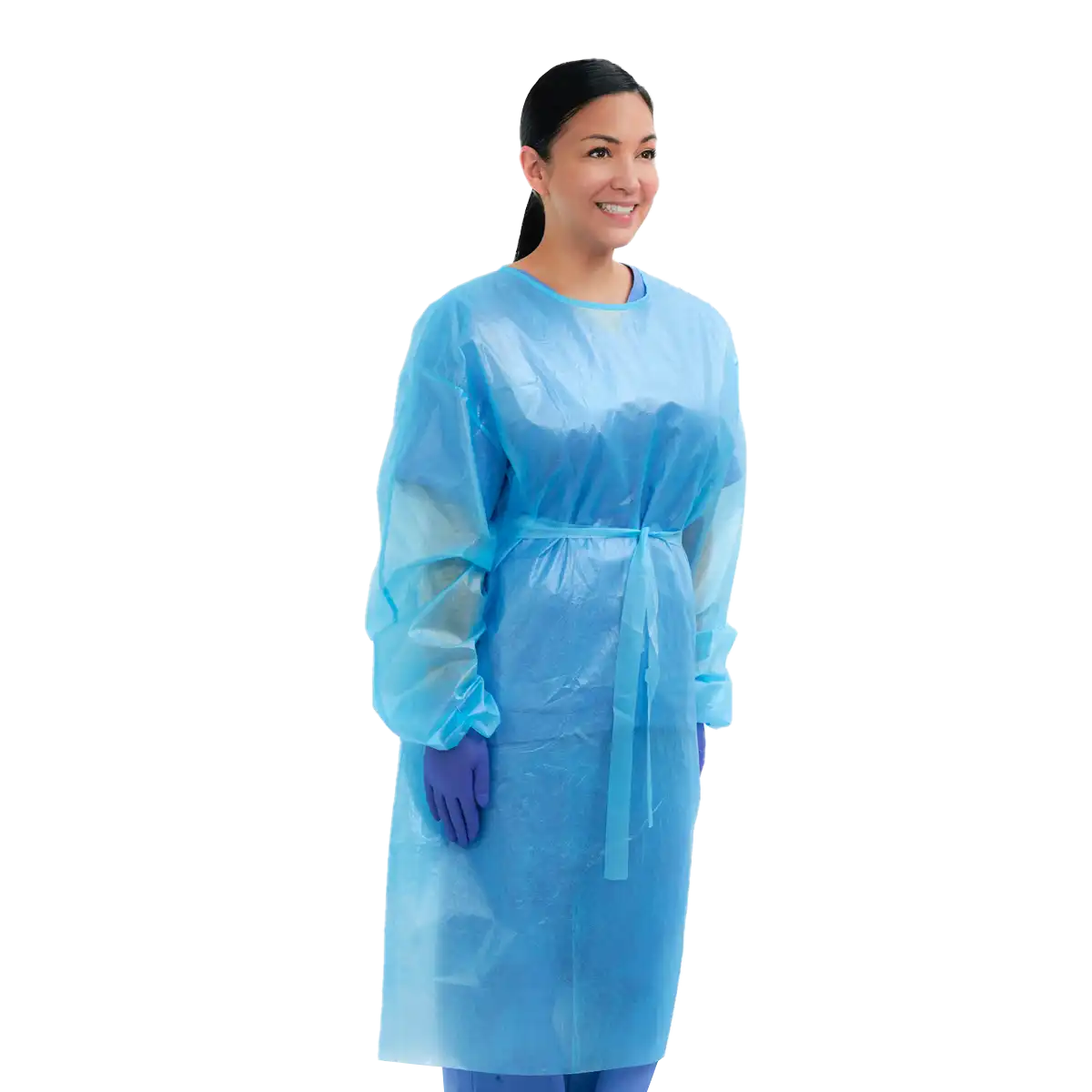 Plasdent - Premium Barrier Gown, Blue, Tie Back, Knit Cuff Sleeve, One Size Fits 10/Pk