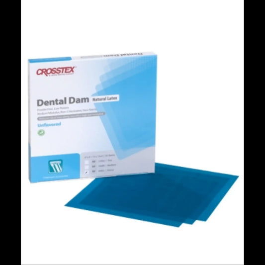 Crosstex - 5" x 5" Medium, Blue Unflavored Latex Dental Dam. Box of 52 sheets
