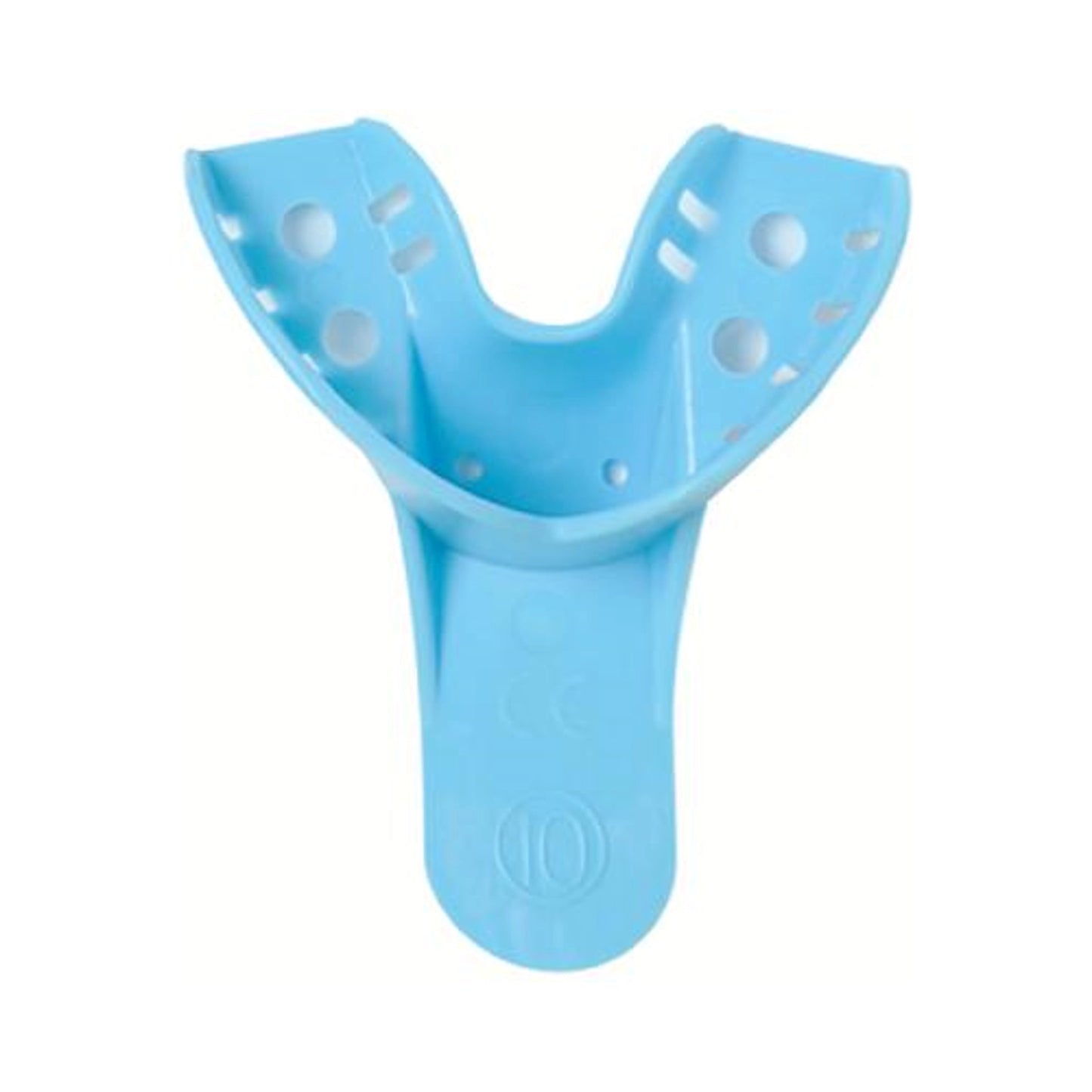 Defend - #10 Anterior Lower Perforated Plastic Impression Trays, Blue. Bag of 12