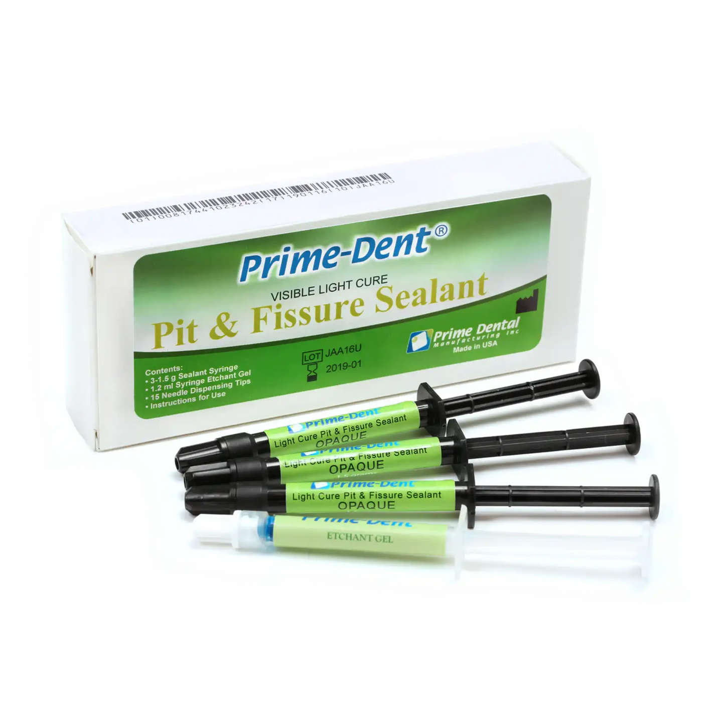 Prime-Dent - Pit and Fissure Sealant Syringe Kit - Opaque. Contains fluoride