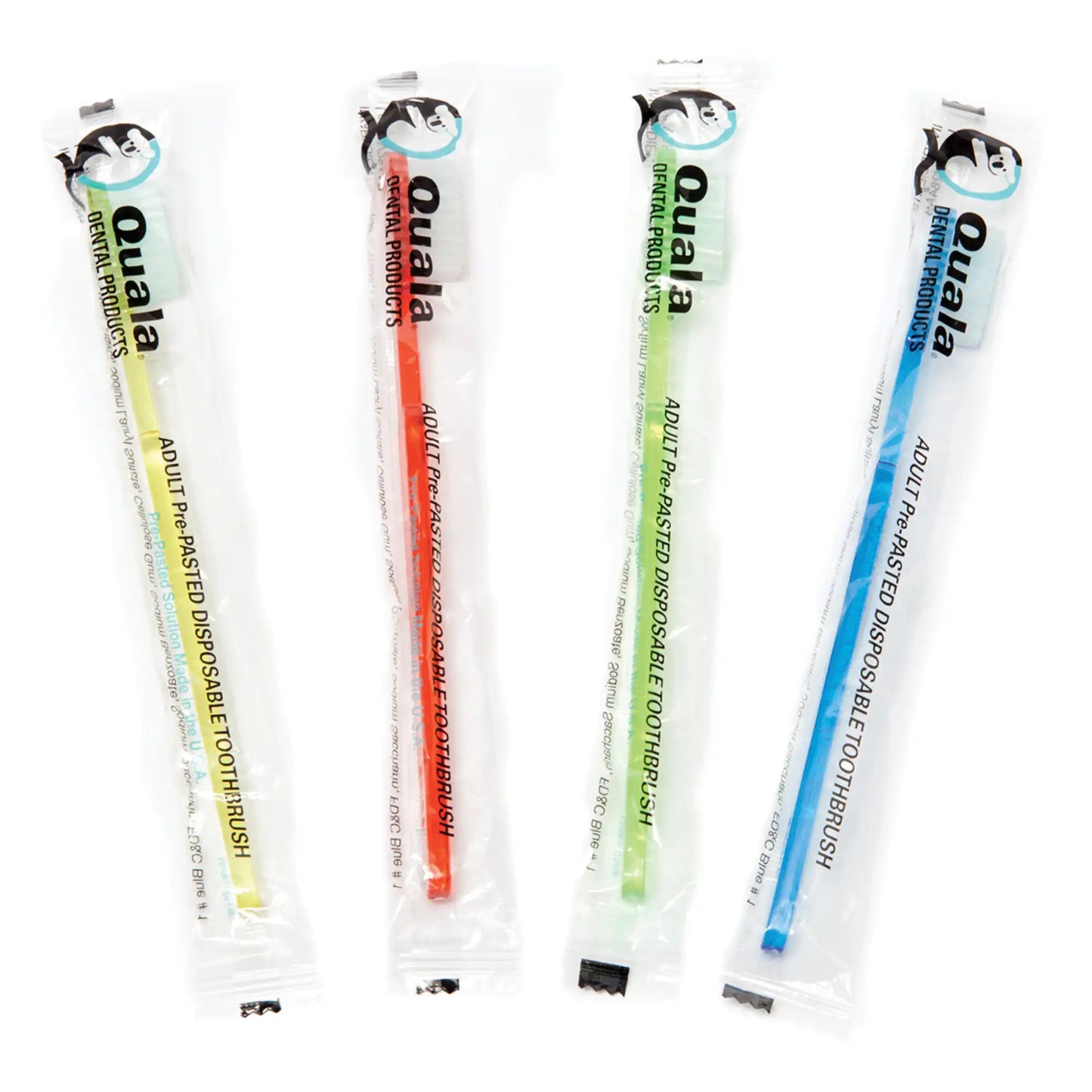 Quala - Pre-Pasted Disposable Toothbrush, 39 Tufts, Four Color Assortment, 144/cs