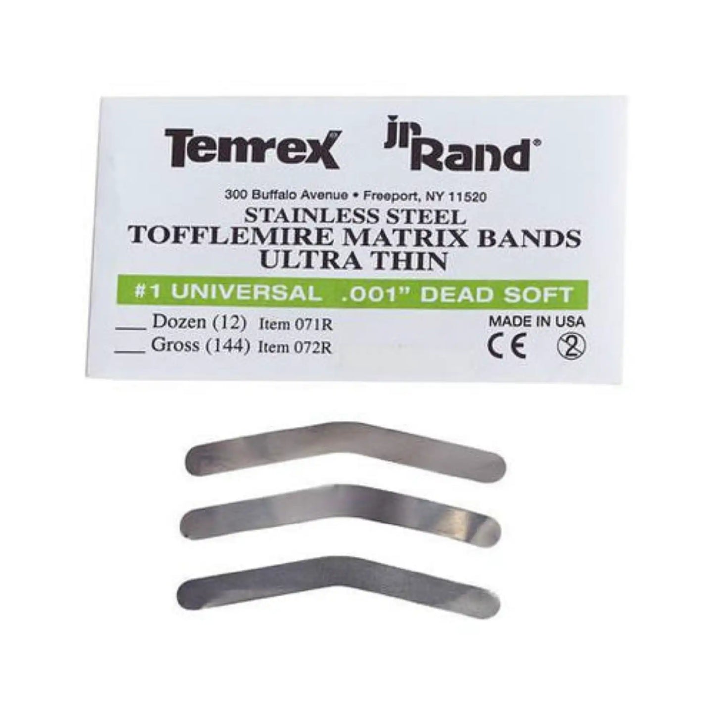 Temrex - JR Rand Tofflemire Matrix Bands #1 Universal .001" Dead Soft 144/Pk. Ultra