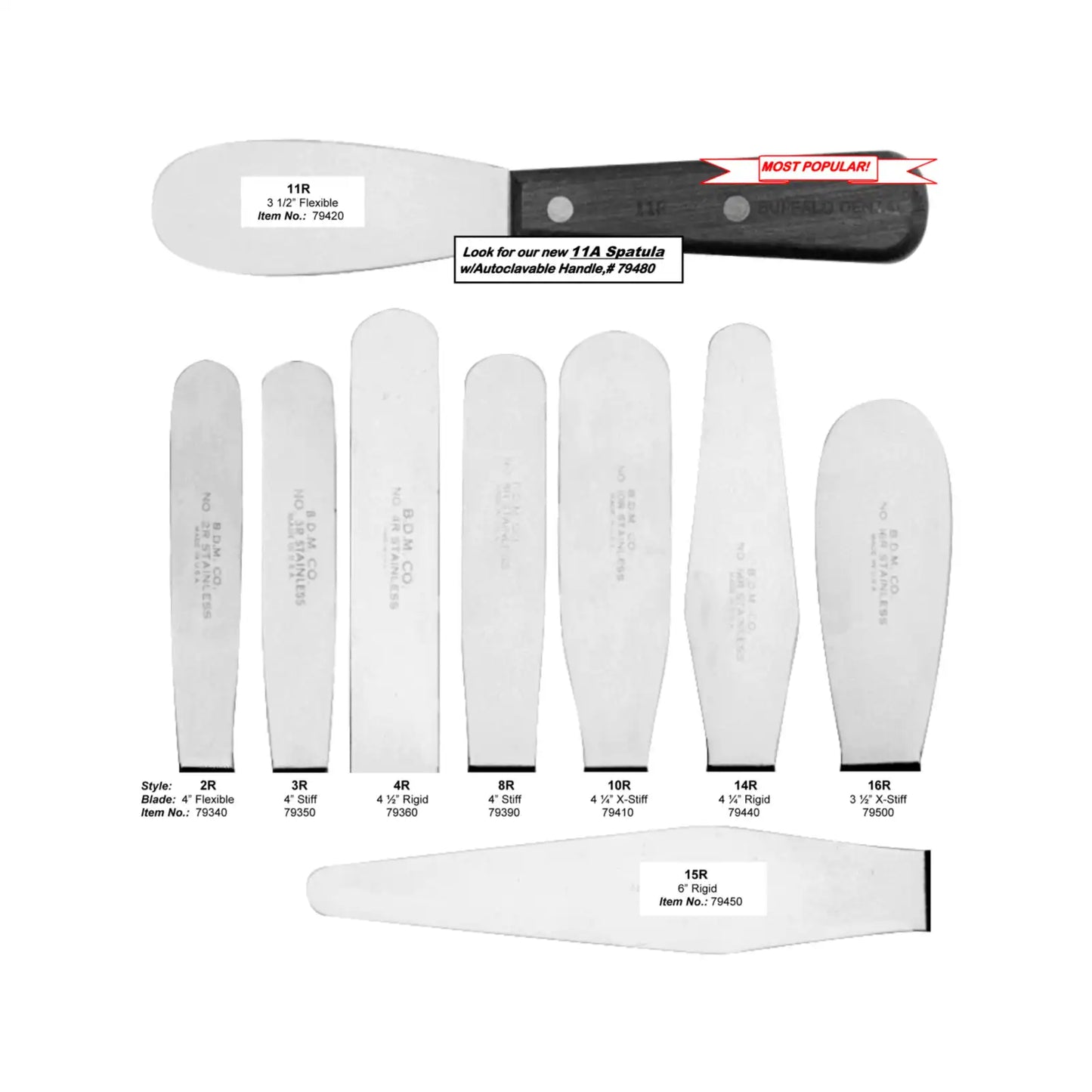 Buffalo - Plaster Spatula 11A 3.5" Flexible Blade Autoclavable