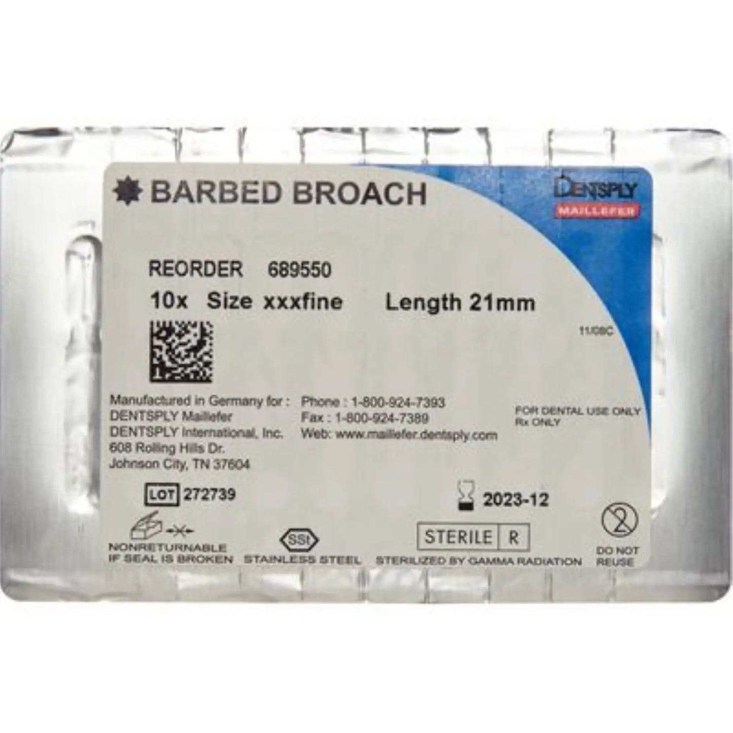 Dentsply - Barbed Broaches 21mm XXX-Fine 10/Pk
