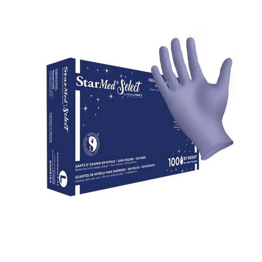 Starmed Select Violet Blue Nitrile Exam Gloves Medium 100/box Chlorinated Textured Fingers Smns103