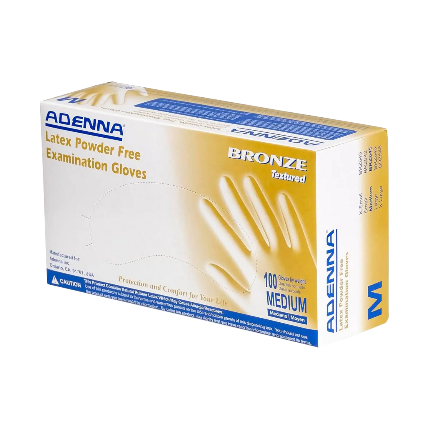 Adenna Bronze Medium Latex Exam Gloves PF, Textured