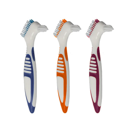 Plasdent - CareBrush Assorted Colors Premium Angled Denture Brushes, Soft Dual Action