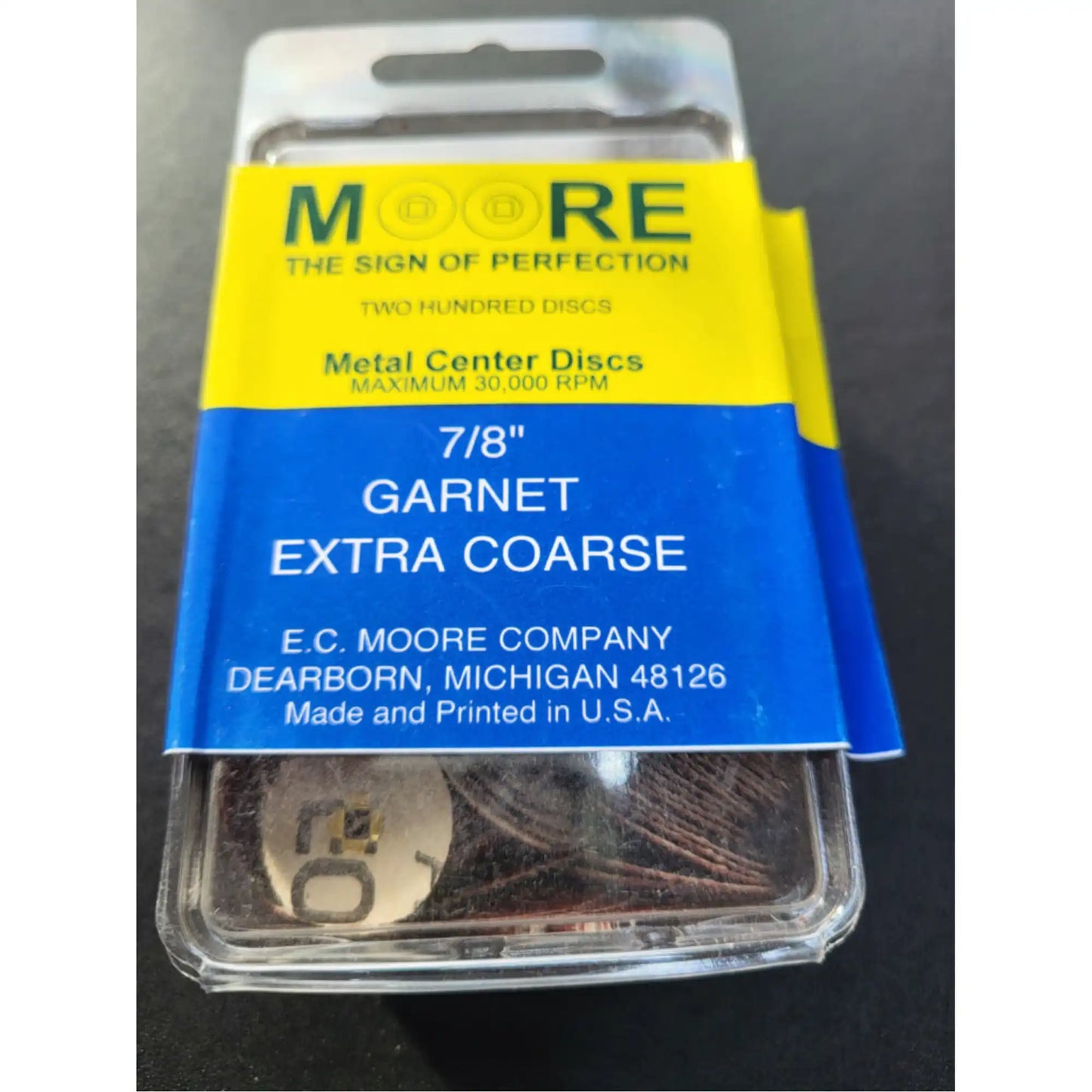 EC Moore - Paper Discs Brass Center 7/8" Garnet X-Coarse 200/Pk