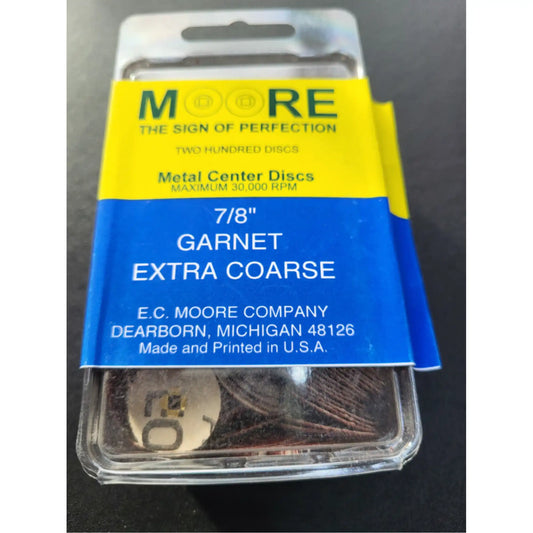 EC Moore - Paper Discs Brass Center 7/8" Garnet X-Coarse 200/Pk