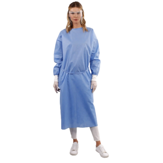 HSB - Disposable Isolation Gown, Premium Stitch, 40gsm, Knitted Cuff, Blue, 1/Pk