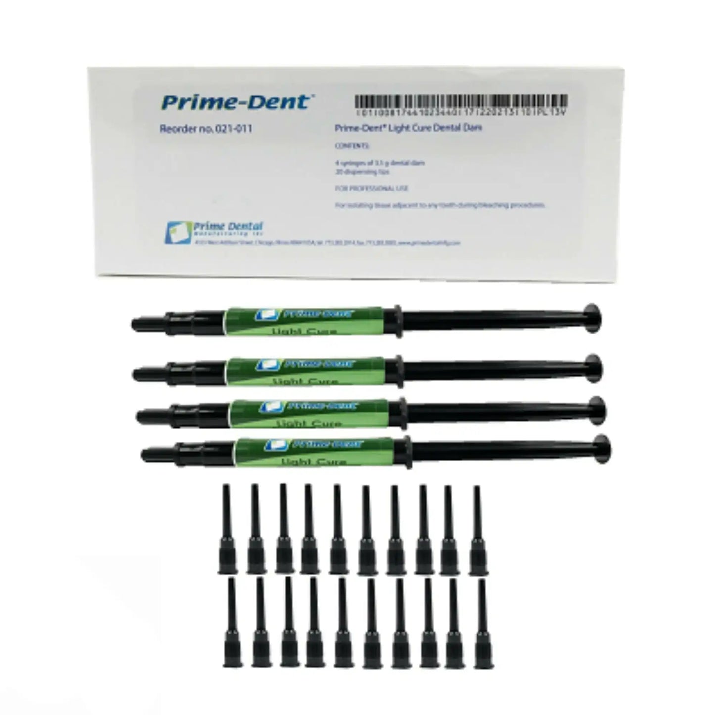 Prime-Dent - Light Cure Dental Dam, 4 x 3.5g Syringes, 20 Tips. Light cure, Low