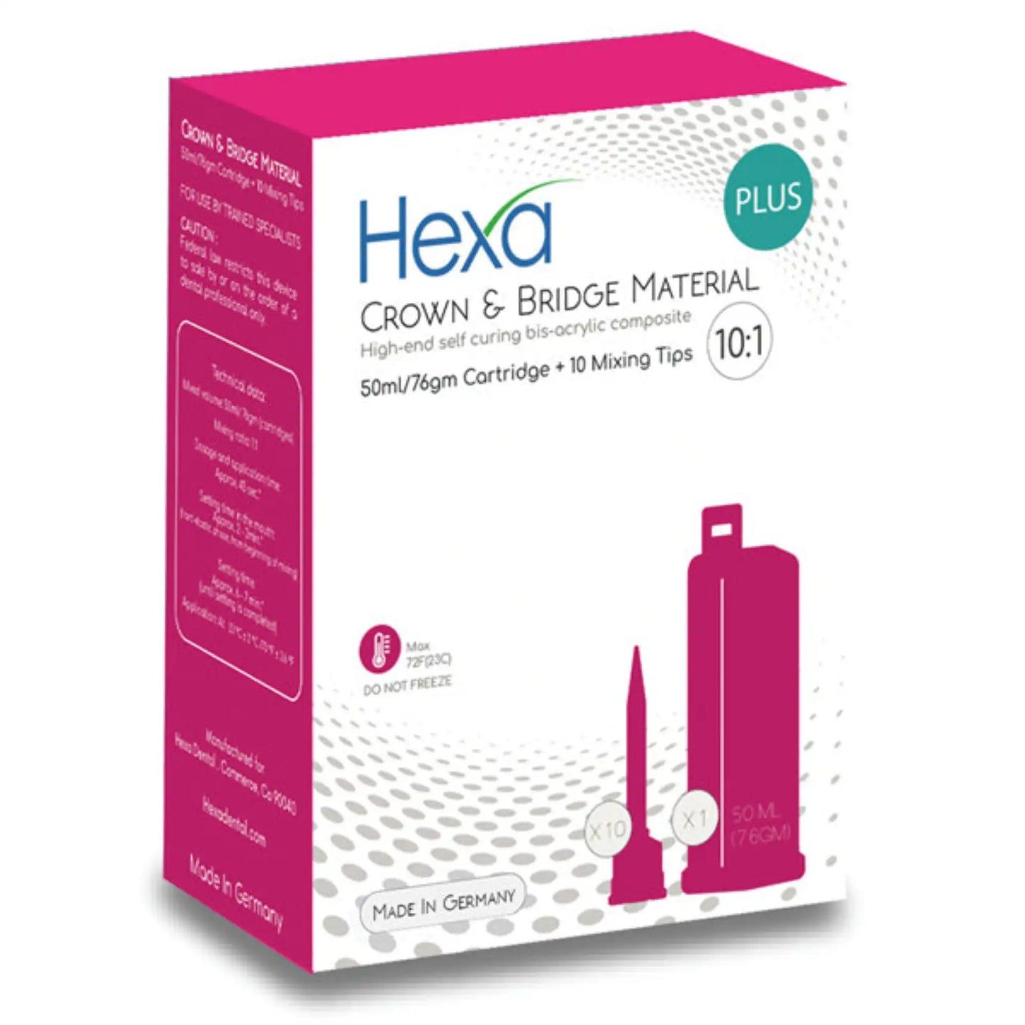Hygedent - Hexa Temp Crown & Bridge Material 10:1 Ratio 50ml, GERMAN MADE, 1 Cartridge+10Mixing Tips, A1, HT-0001
