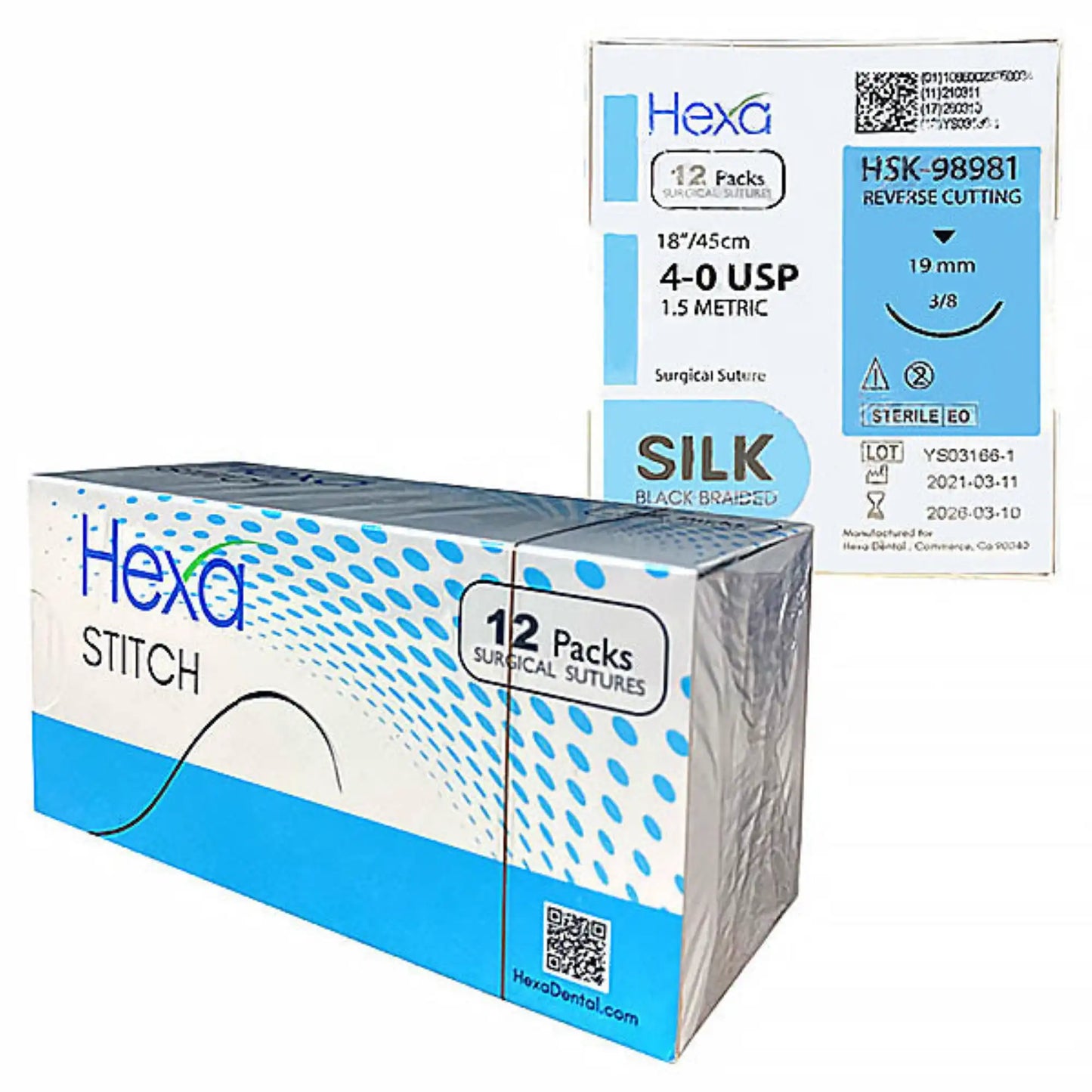 Hygedent - SILK, Size 4/0, Needle 19mm, Length 18"