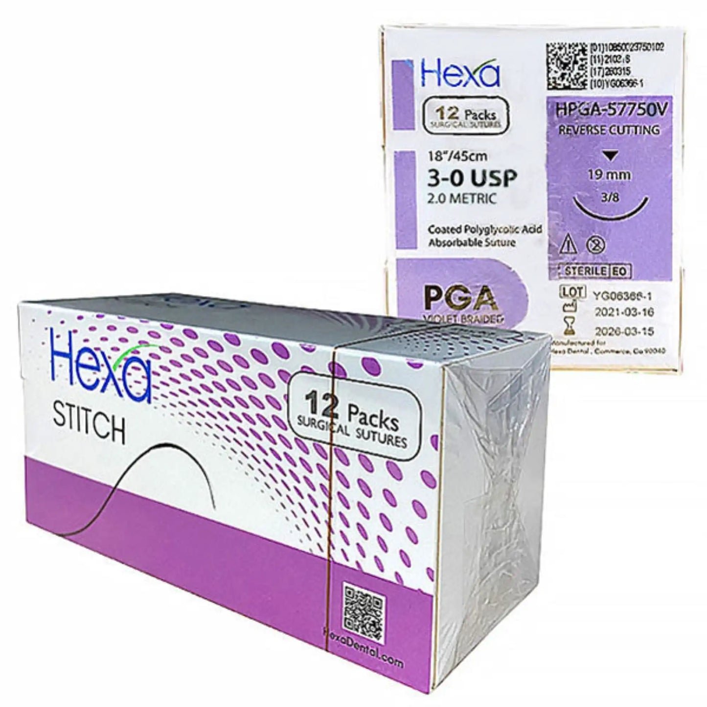 Hygedent - PGA Violet Braided, Size 3/0, Needle 19mm, Length 18"