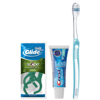 P&G - Contains: Oral-B Indicator Toothbrush (35 soft); Crest PRO-HEALTH Cavity Protection Toothpaste (.85 oz); Oral-B Glide Plus Scope Outlast Floss Picks (3-pack Sachet); FREE Patient Sample Bags, 144  Bundles/cs **Discontinued (see PROC-80842536)