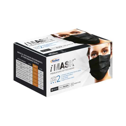 Pac-Dent - iMask Premium Ear-Loop Masks ASTM Level 2, Black 50/Box