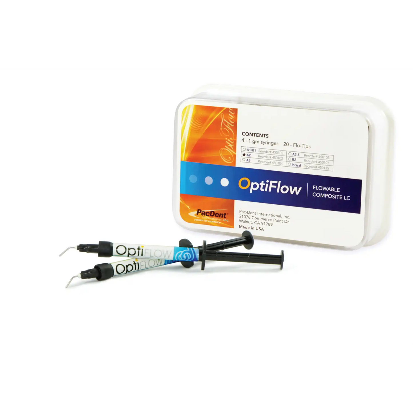 Pac-Dent - OptiFlow Flowable Composites, Shade A1/B1, package of 4 x 1 gm syringes