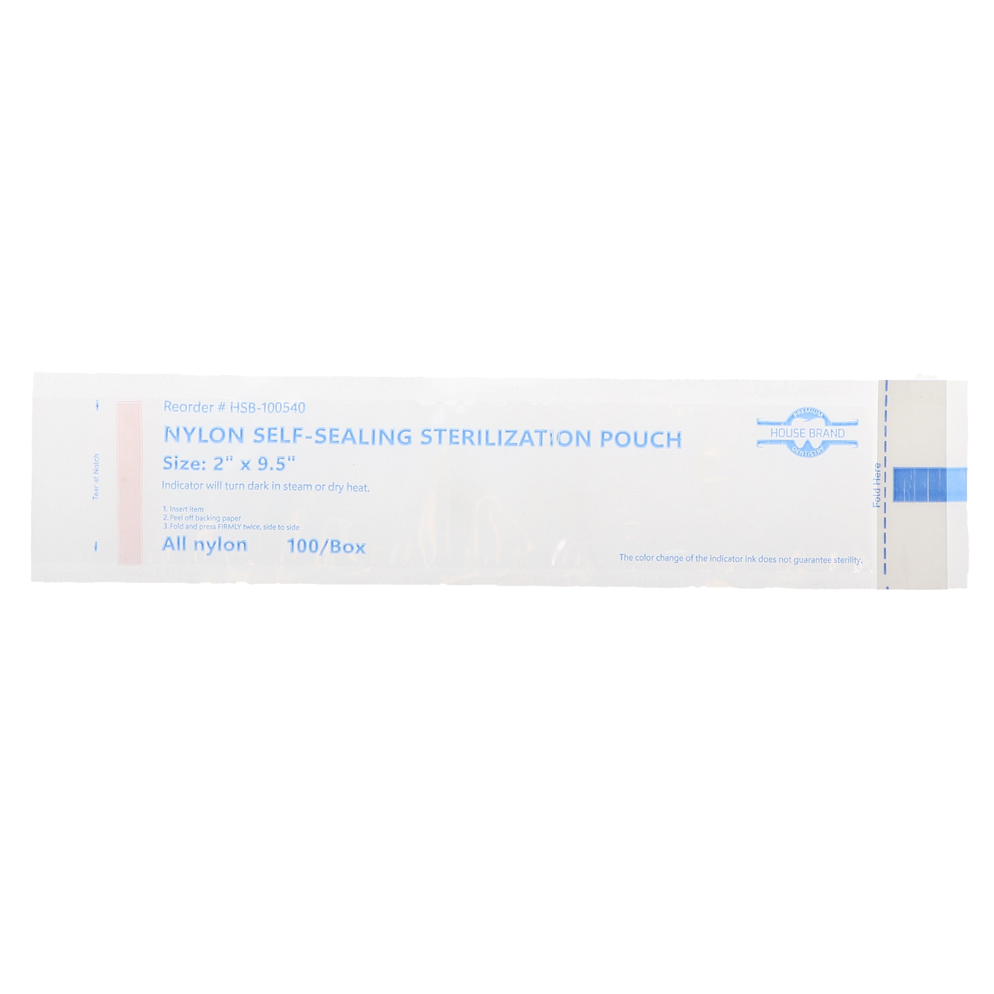 HSB - 2" x 9.5" - NYLON Self-Sealing Sterilization Pouch, 100/Box. All nylon