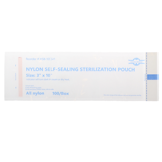 HSB - 3" x 10" - NYLON Self-Sealing Sterilization Pouch, 100/Box. All nylon