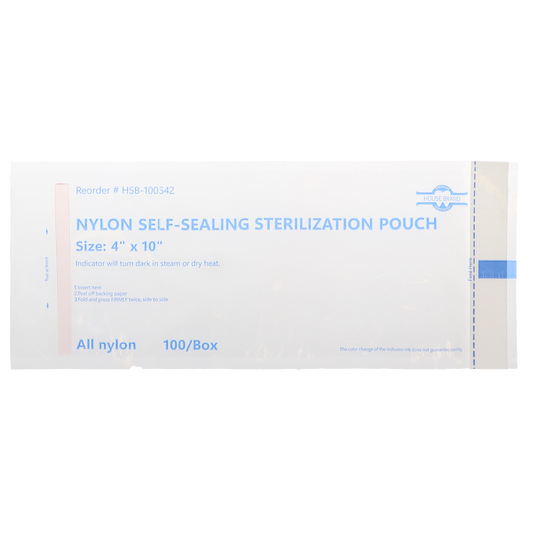 HSB - 4" x 10" - NYLON Self-Sealing Sterilization Pouch, 100/Box. All nylon