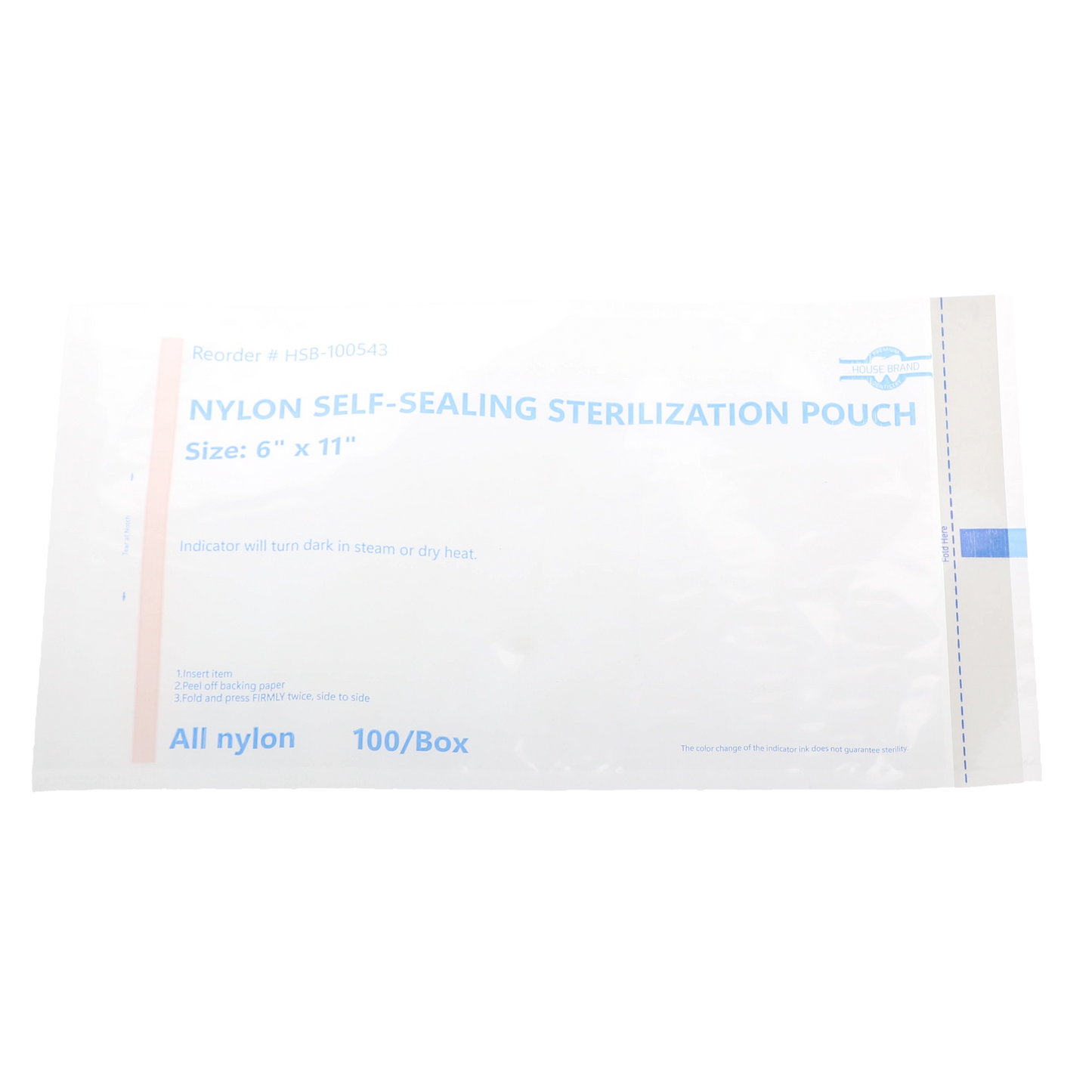 HSB - 6" x 11" - NYLON Self-Sealing Sterilization Pouch, 100/Box. All nylon