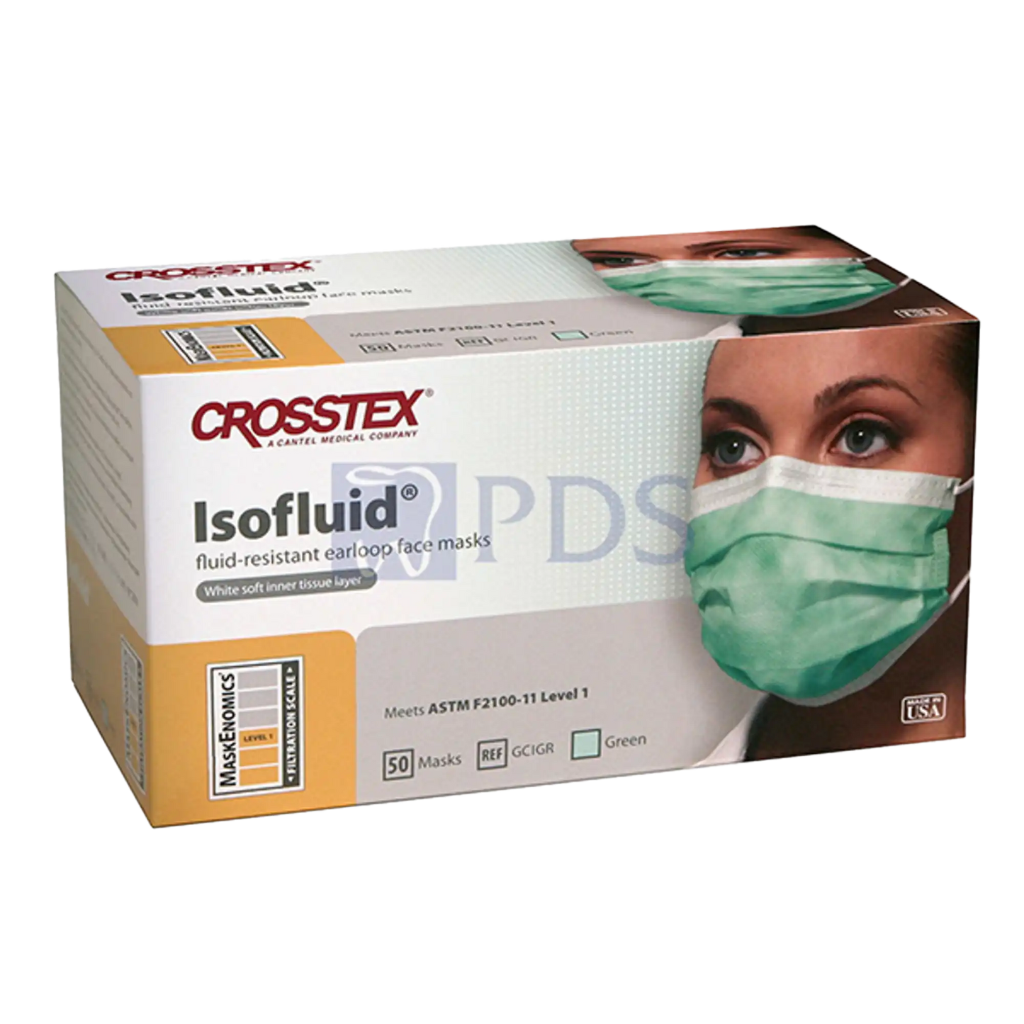 Crosstex - Isofluid Earloop Masks Green 50/Bx ASTM 1