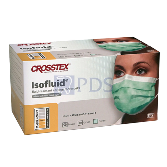 Crosstex - Isofluid Earloop Masks Green 50/Bx ASTM 1