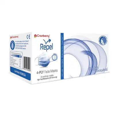 Repel 4-Ply Premium Face Mask 50/Bx Sapphire ASTM 3