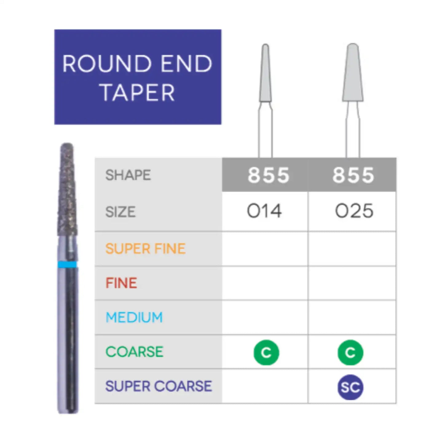 3D - Sabur - Round End Taper Diamonds 855-025SC 10/Pk