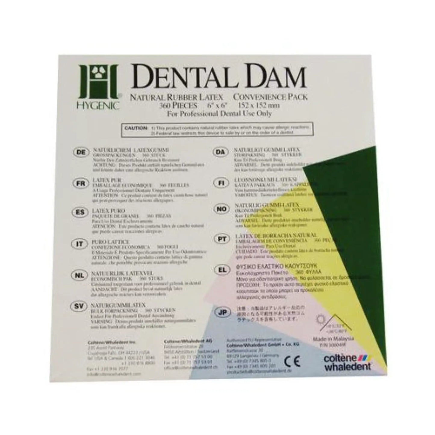 Coltene - Hygenic 6" x 6" Thin Light Rubber Dental Dam, 36/Pk0