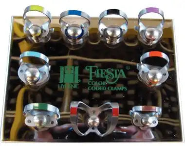 Coltene - Hygenic Fiesta 9 Wingless Color Coded Clamp Pak. Pak contains: 1 Color-Coded