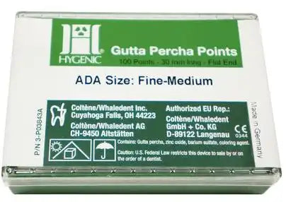 Coltene - Hygenic Fine-Medium Gutta Percha Points, box of 100 individual natural color