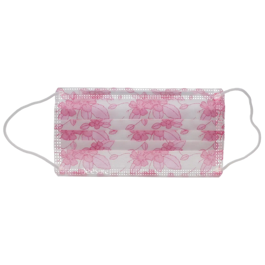 Cranberry - BeeSure Earloop Masks Hibiscus Floral Pink 50/Bx ASTM 2