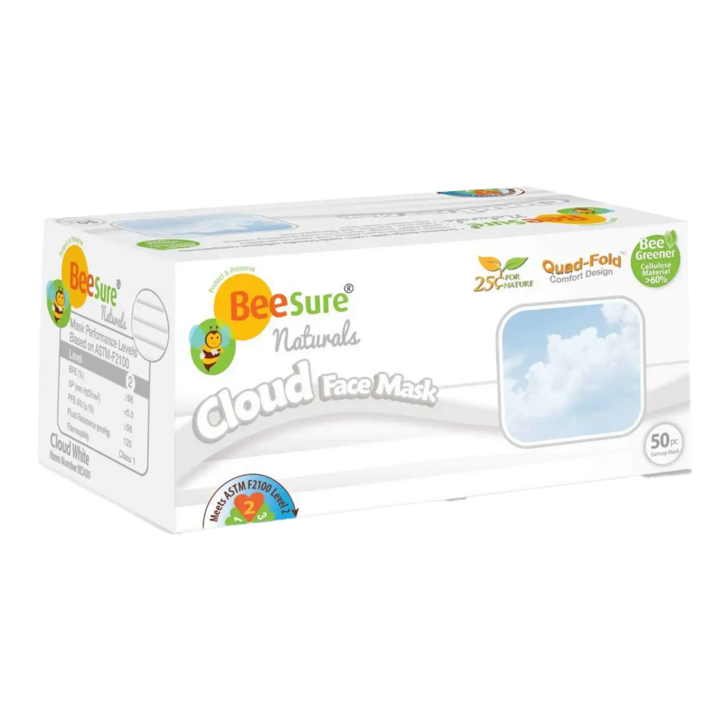 Cranberry - BeeSure Naturals Masks Cloud 50/Bx ASTM 2