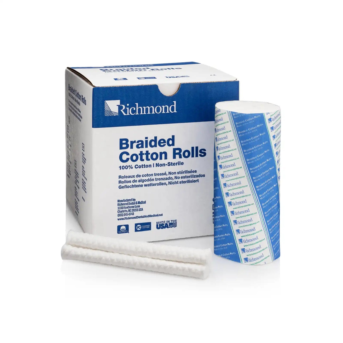 Richmond - Cotton Rolls Braided 6" x 1/2 " Large N/S 100/Bx